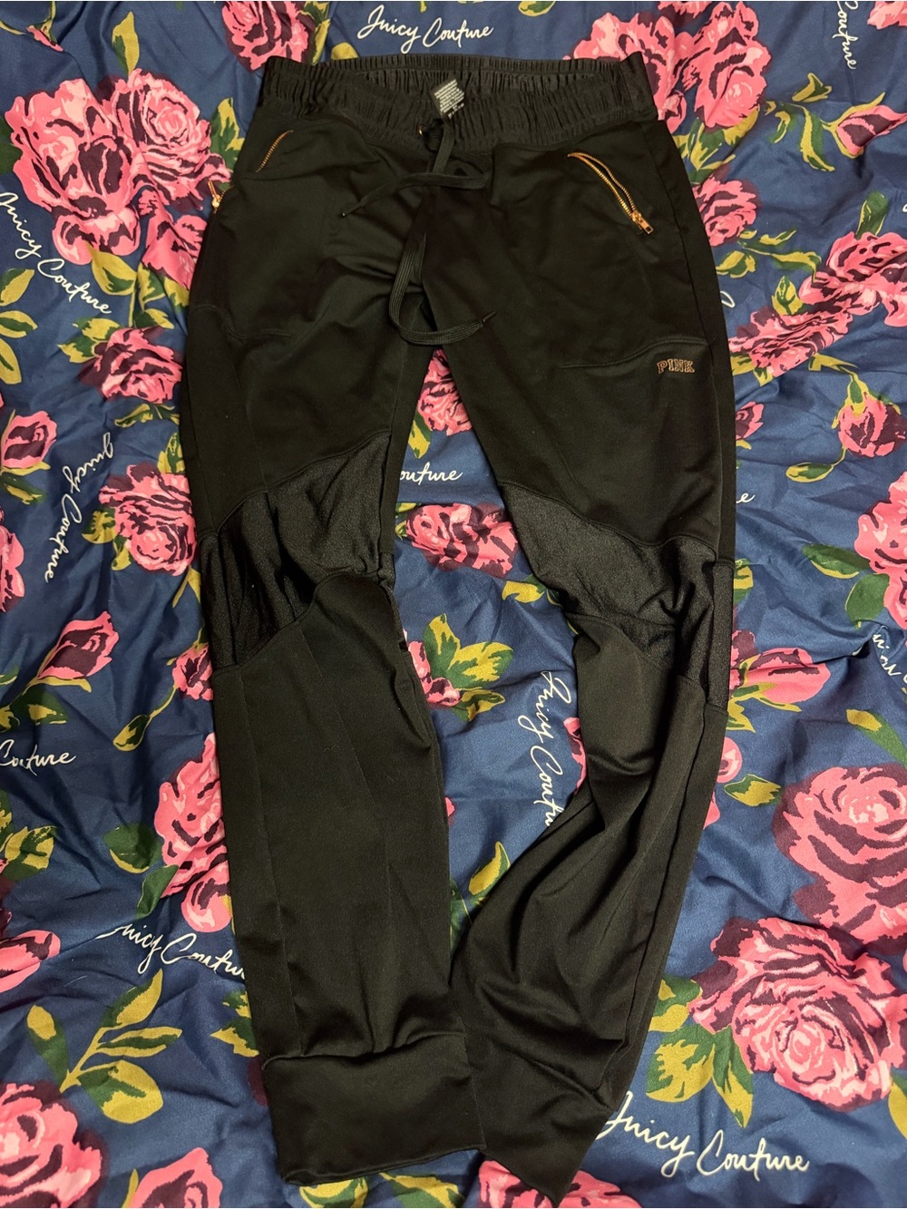 PINK Victoria's Secret Black Mesh-Panel Jogger Pants